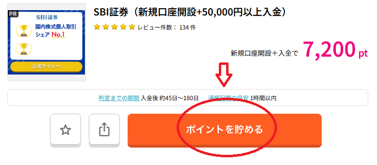 「SBI証券（新規口座開設+50,000円以上入金）」の案件ページ